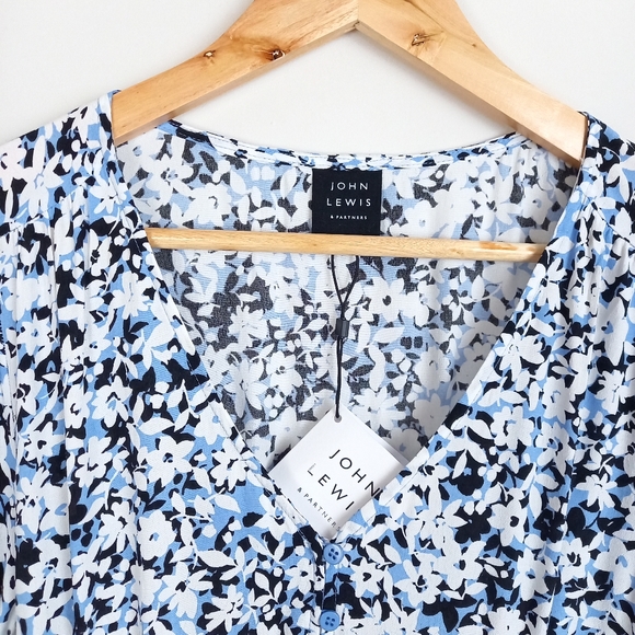 John Lewis Blue & White Floral Tea Dress UK 12 - Picture 6 of 13